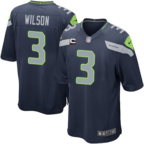 Youth Elite Russell Wilson Nike Jersey Navy Blue Home - #3 C Patch NFL Seattle Seahawks